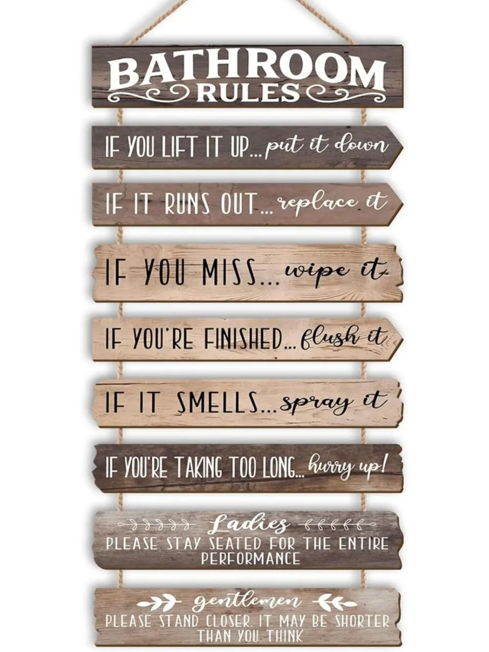 Rustic Funny Bathroom Wall Art Signs | Farmhouse Toilet Decor & Rules Pictures